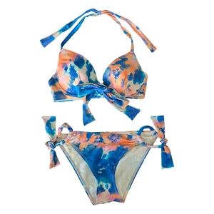 Adore Me Womens Tie-Dye Bikini in Blue & Peach | Size: Medium